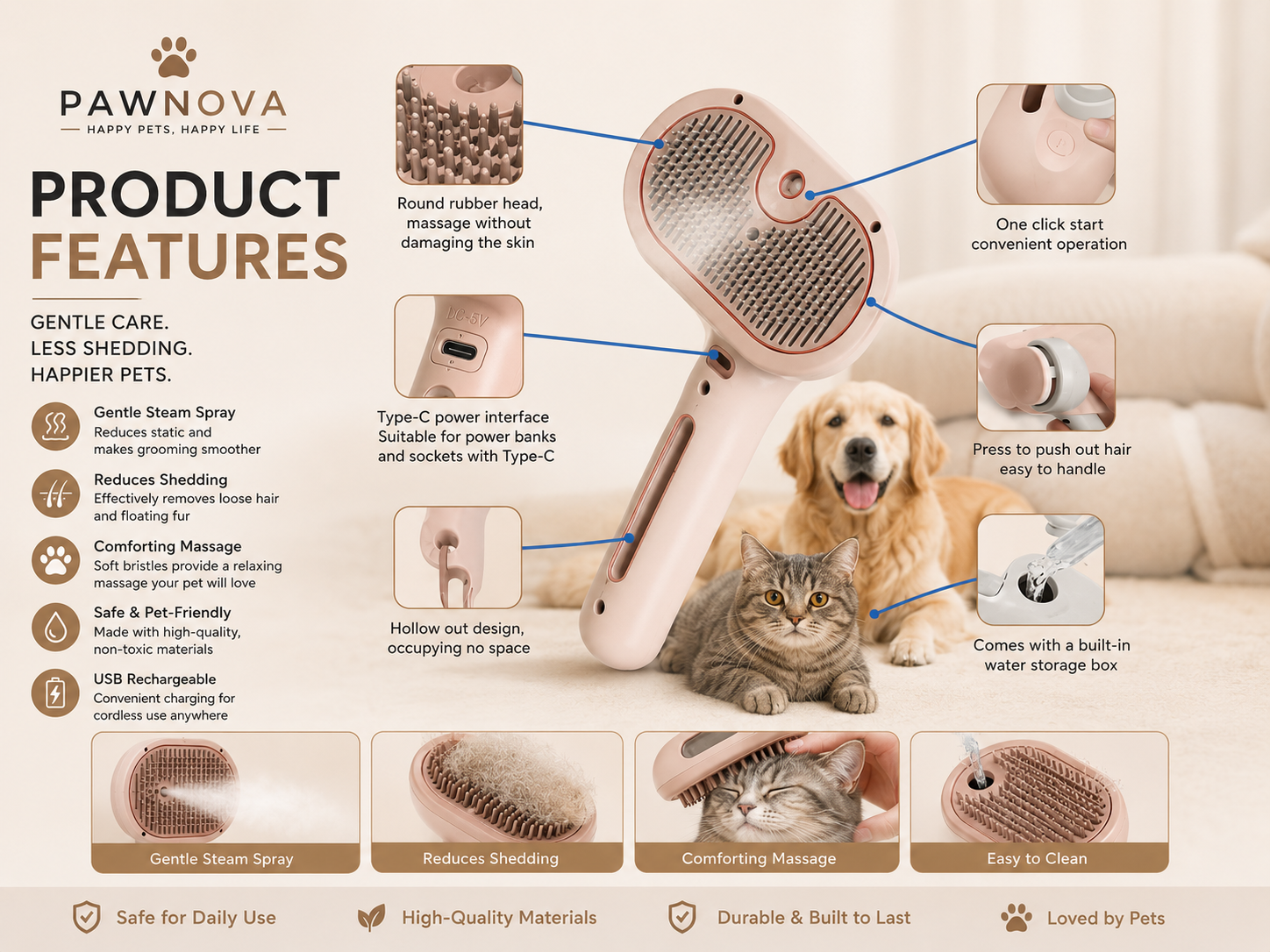 PawNova™ Steam Groom Brush